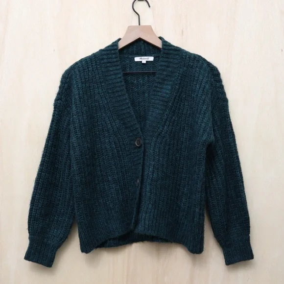 Madewell Waller Crop Cardigan Sweater Green XXS - Picture 2 of 4